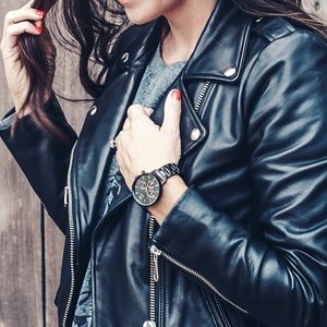 Rebecca Minkof black moto jacket. Genuine leather